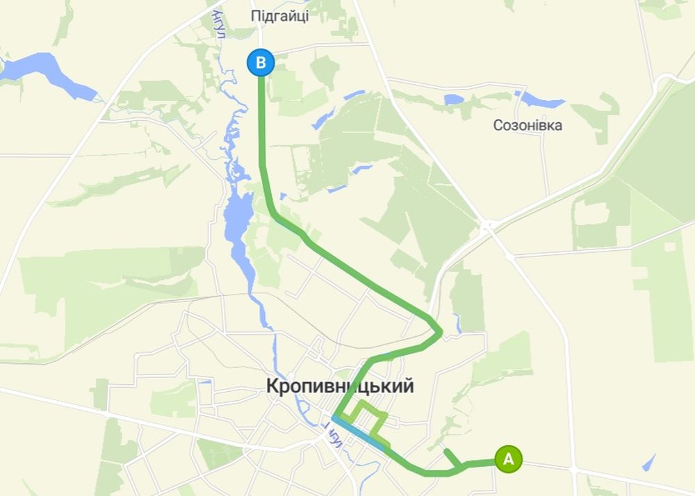 Маршрут руху автобуса 130-а у Кропивницькому