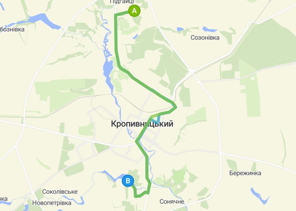 Маршрут руху автобуса 116 у Кропивницькому
