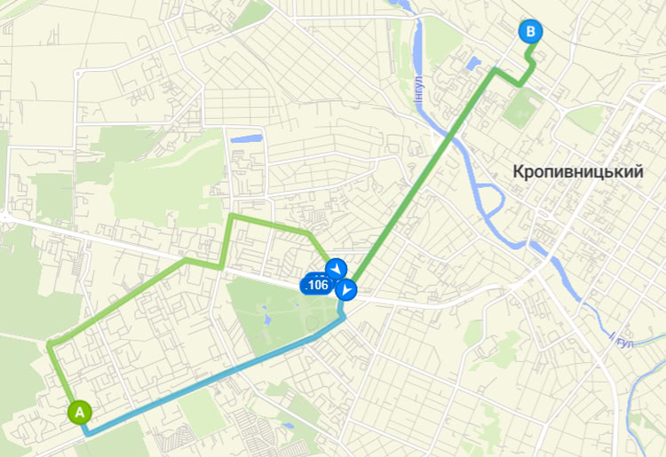 Маршрут руху тролейбуса 9 у Кропивницькому