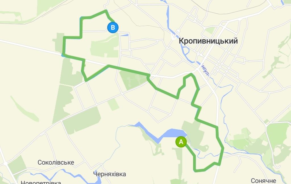 Маршрут руху автобуса 114 у Кропивницькому