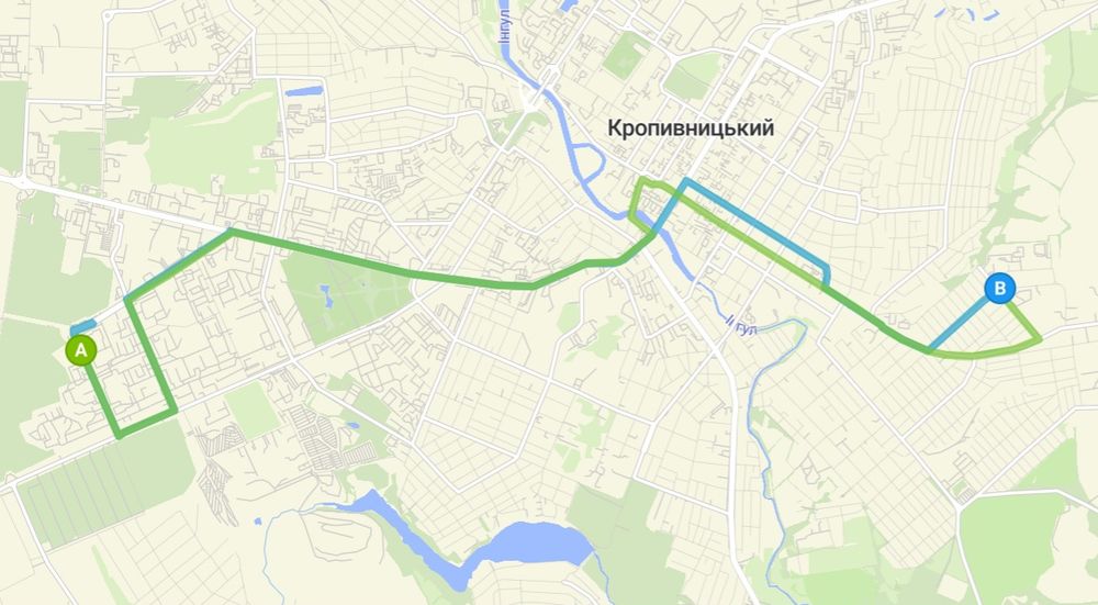 Маршрут руху тролейбуса 8 у Кропивницькому