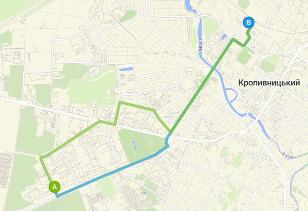 Маршрут руху тролейбуса 9 у Кропивницькому