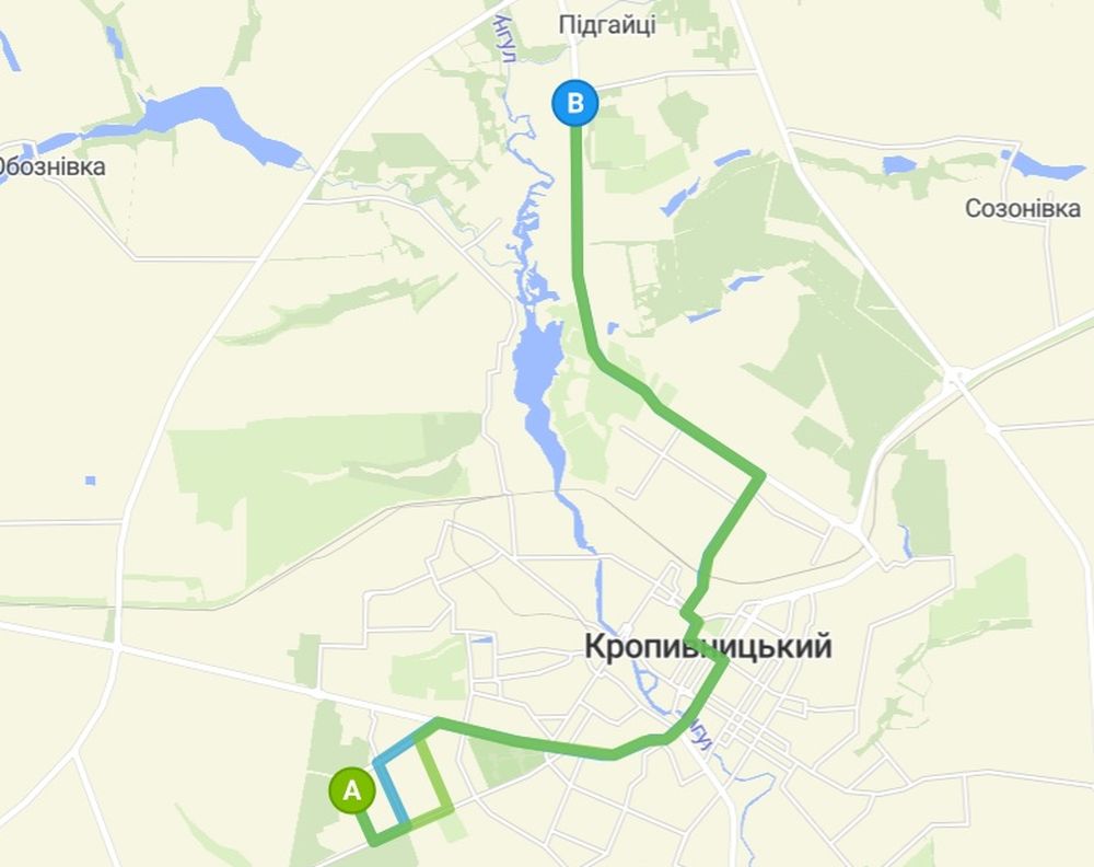 Маршрут руху тролейбуса 7 у Кропивницькому