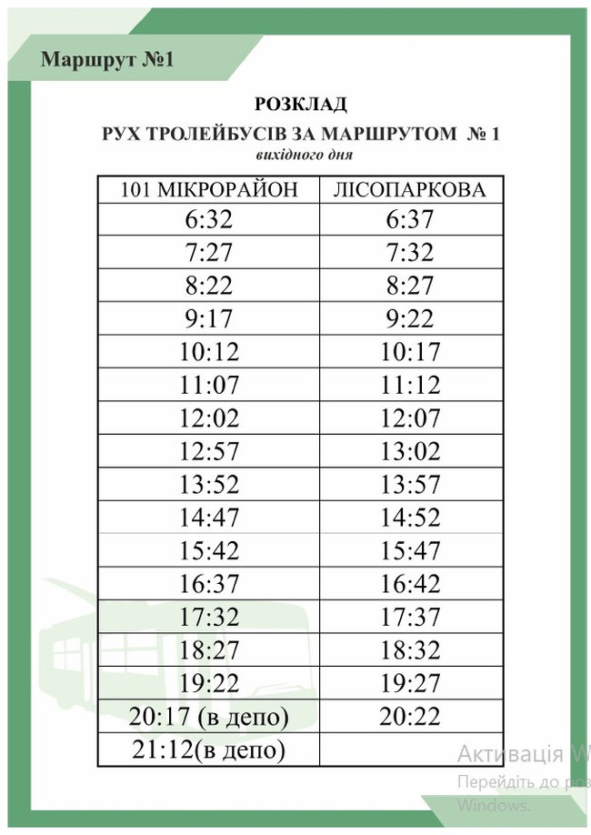 Расписание троллейбусного маршрута 1