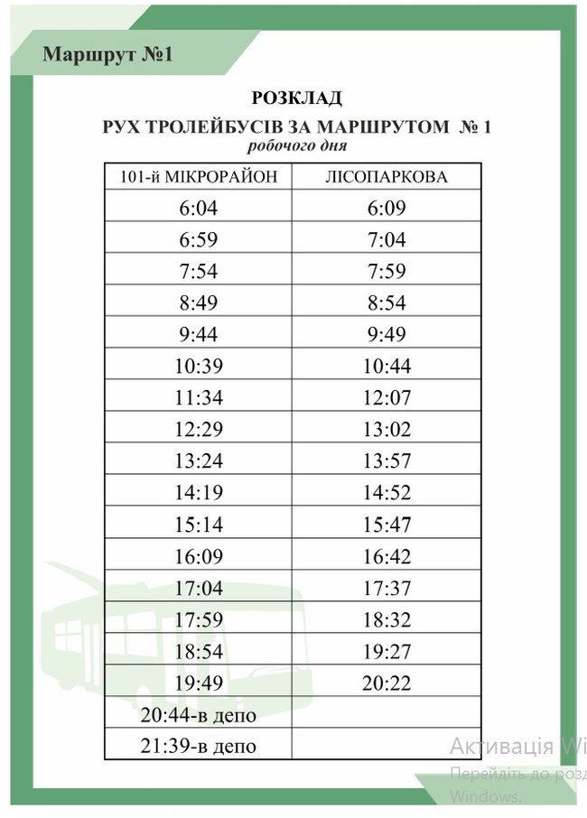 Расписание троллейбусного маршрута 1