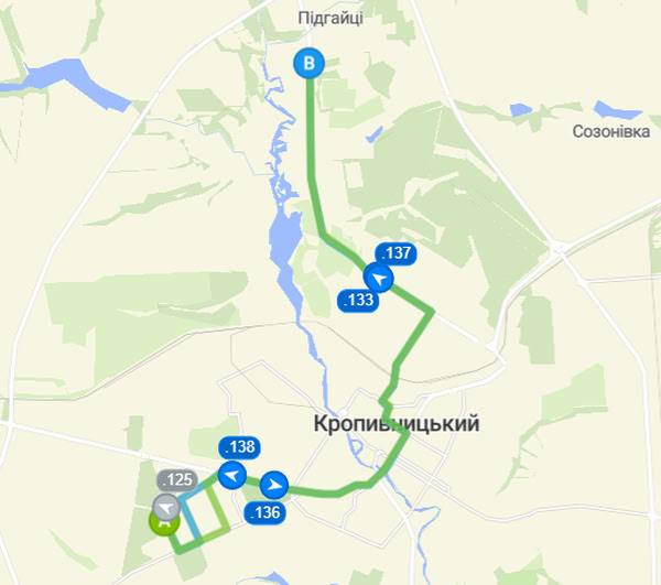 Маршрут руху тролейбуса 7 у Кропивницькому